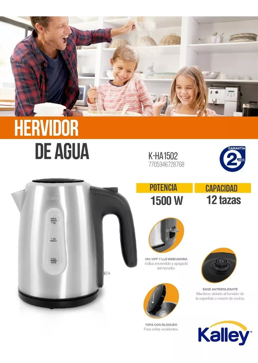 Hervidor De Agua Kalley En Acero Inox K-HA1502